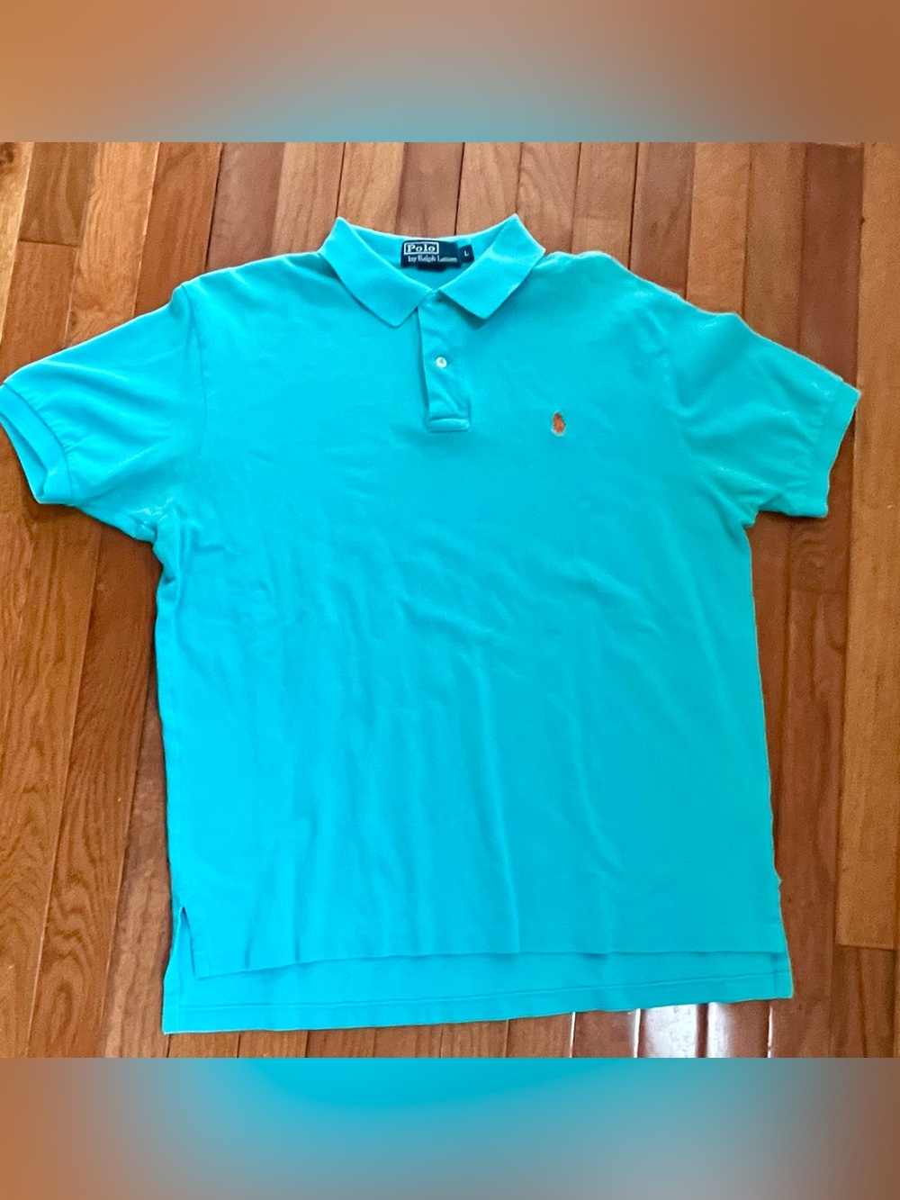 Polo Ralph Lauren Polo Shirt Mens L Teal Preppy Croquet Classic Golf Orange Logo